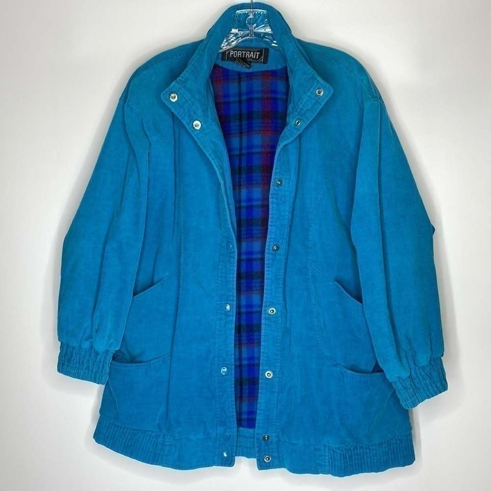 Vintage Portrait Vibrant Blue Corduroy Button Flannel Lined Jacket Medium Korea